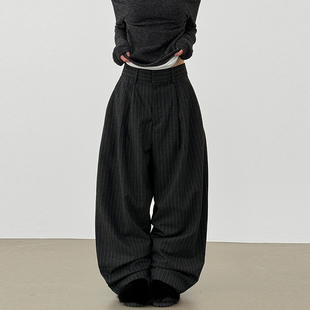 two tuck 条纹长裤 stripe unisex wool slacks 韩代25 balloon