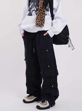 韩代Raucohouse Flight cation banding layered pants 工装长裤