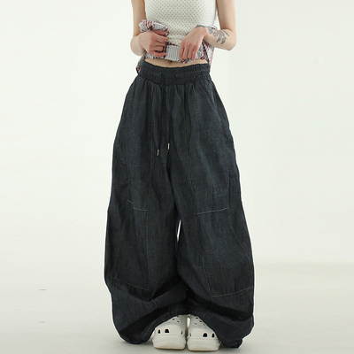 Localmansion韩代抽绳宽松牛仔裤