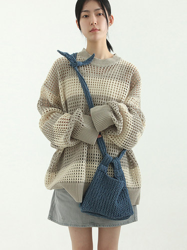 localmansion韩代条纹网眼针织衫