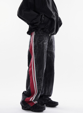 韩代Raucohouse Bumpy side track wrinkle denim pants 牛仔裤