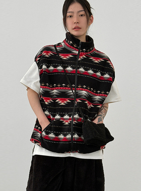 韩国代购25F/W nordic fleece vest (unisex)花纹摇粒绒马甲百搭