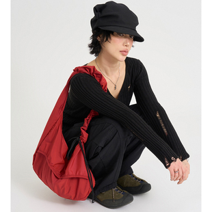 Raucohouse韩代 Rope cross shoulder bag 尼龙抽绳单肩包百搭