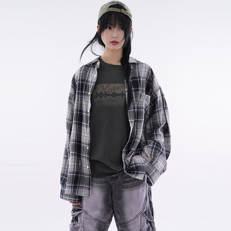韩国代购Raucohouse Summer thin line over check shirt格子衬衫 - 实物图