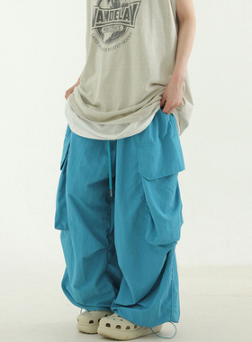 韩国代购 oversize taslan cargo banding pants(unisex)工装长裤