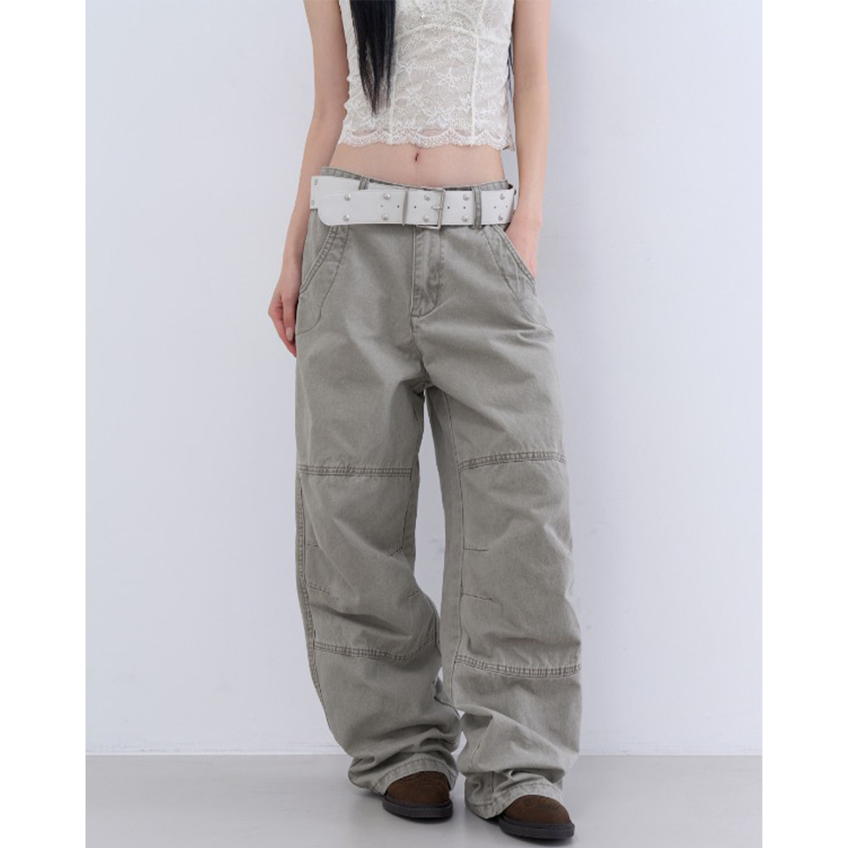 lowear韩代 aged pigment panel pants 设计师款宽松工装长裤百搭