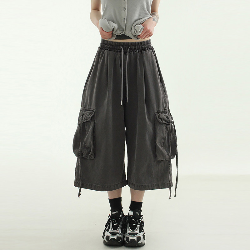 韩代25S/S pigmented cotton cargo half banding pants (unisex)