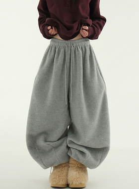 国内现货25 fleece wide balloon banding pants(unisex)加绒卫裤