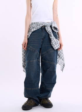 韩代Raucohouse Mummy incision parachute denim pants 牛仔裤