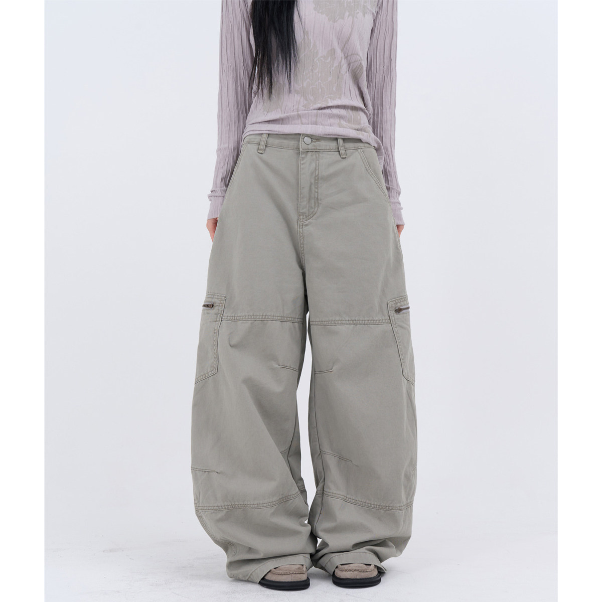 lowear韩代 pigment drop pocket pants 设计师口袋宽松工装长裤