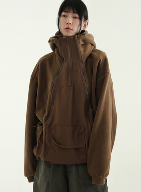 韩代24 high neck muilti zip-up fleece anorak(unisex)拉链帽衫