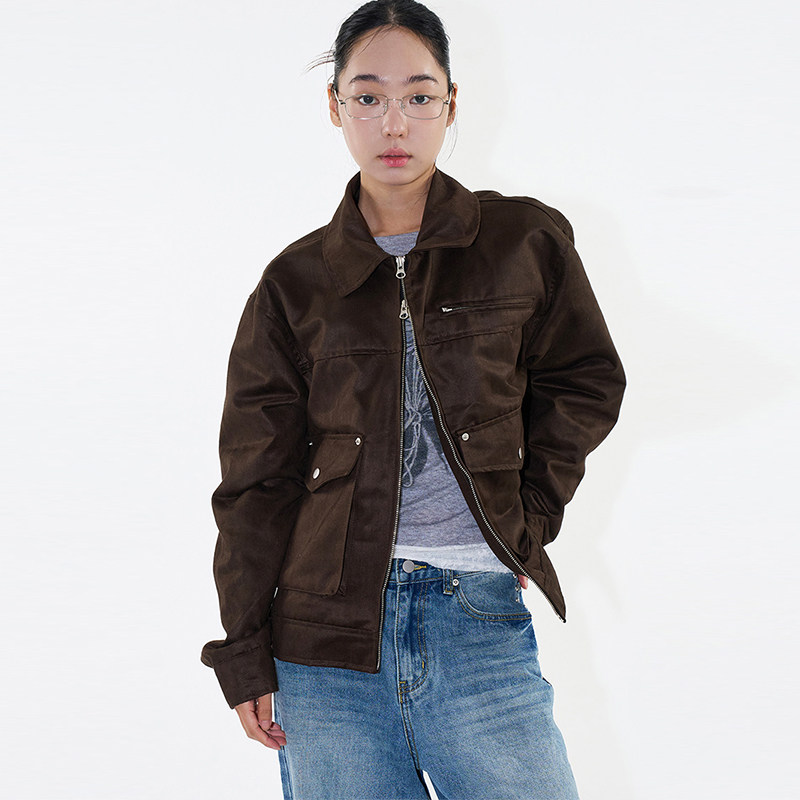 韩代Raucohouse Beton coated suede jacket 复古夹克外套百搭女