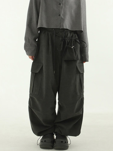 韩国代购peach cotton cargo wide banding pants (unisex)工装裤