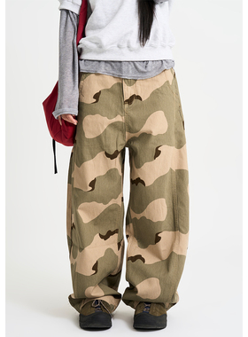 韩国代购Raucohouse Camo Burlun Cotton Pants 迷彩宽松长裤女