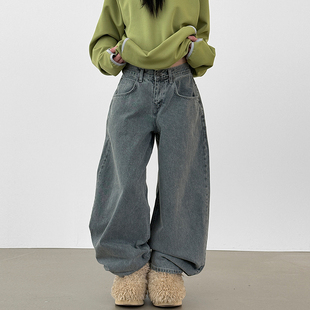 waist grey jean 韩国代购 水洗宽松牛仔裤 设计师款 百搭休闲 26A