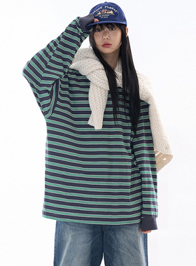 韩国代购Raucohouse Leon stripe over long sleeve 条纹长袖T恤