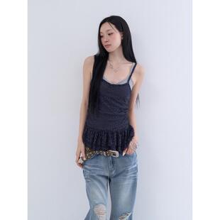 lowear韩代 leopard see through frill top 设计师吊带背心上衣