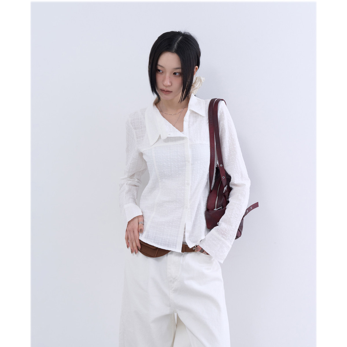lowear韩代不对称长袖衬衫