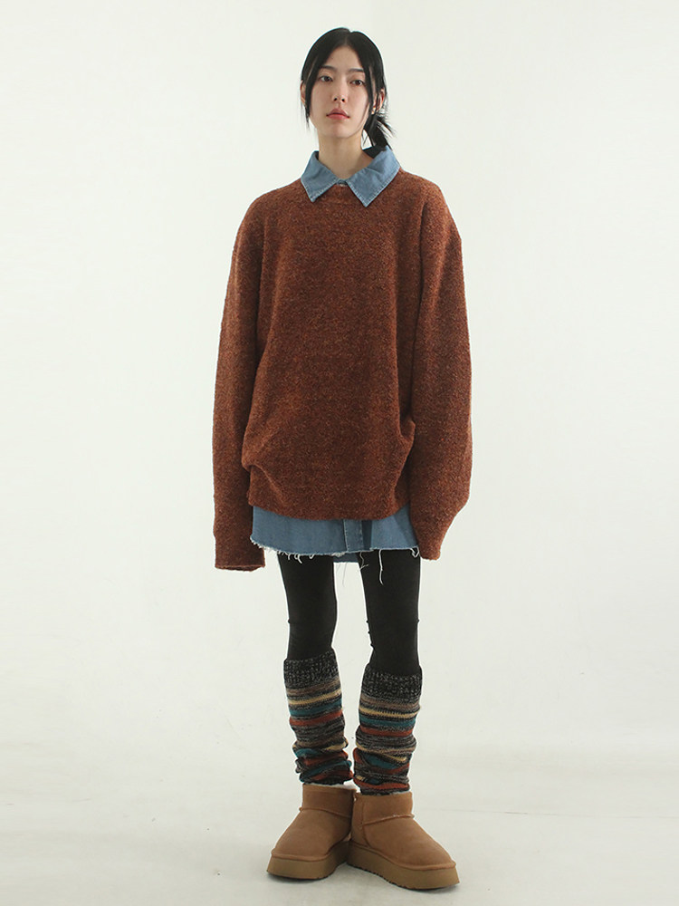 KOREA PURCHASING AGENT 23F W MIXED STRIPE KNIT LEG WARMER MIXED COLOR KNIT LEG COVER CASUAL