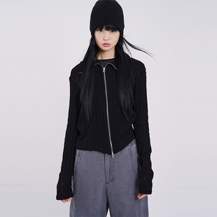 neck high zip 韩代Raucohouse cardigan竖纹针织开衫 Drizzle