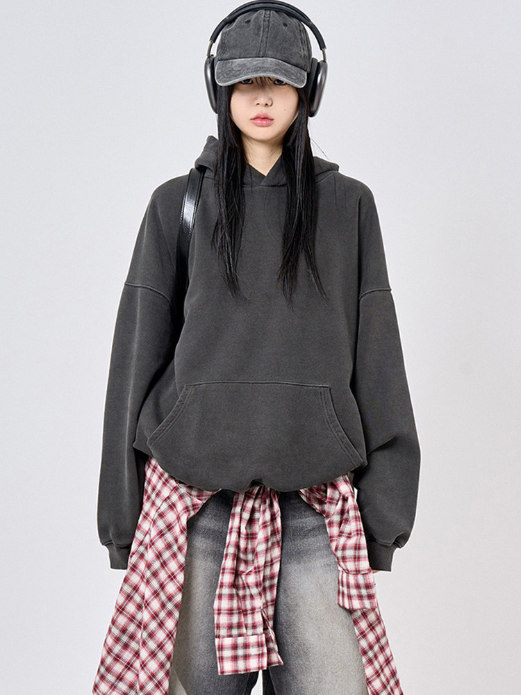 韩国代购 Raucohouse Ein pigment over hoodie 宽松复古兜帽卫衣