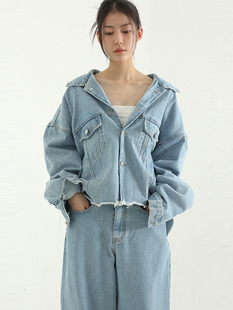 jacket 韩国代购 denim unisex cutting 设计师裁剪牛仔夹克外套