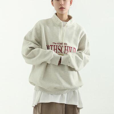 国内现货 fleece-lined embroidery high neck mtm字母套头卫衣