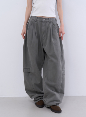 lowear韩代 out curve slit wide pants 设计师款松紧腰工装长裤