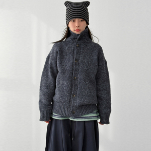 neck knit cardigan 韩代25F 高领针织开衫 high unisex 毛衣