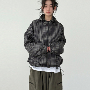 check 25F 格子防风夹克 windbreaker unisex hood 韩国代购