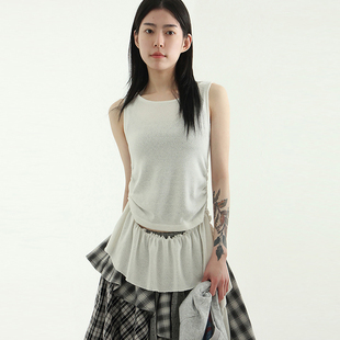 韩国代购 25S/S frill layered shirring sleeveless top背心上衣