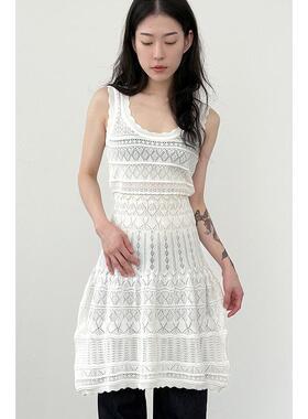 韩国代购26 ethnic lace sleeveless midi ops 镂空花纹连衣裙女