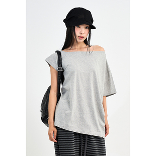 Raucohouse韩代 Off-shoulder boxy T-shirt 设计师款露肩短袖T恤