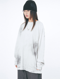 Faded long washed crack sleeve扎染T恤 vintage 韩代Raucohouse