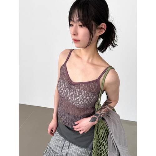 Localmansion韩代蕾丝透视吊带