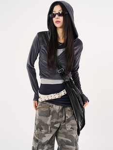 韩代Raucohouse Mei velvet v-neck crop hoodie 连帽短款长袖T恤