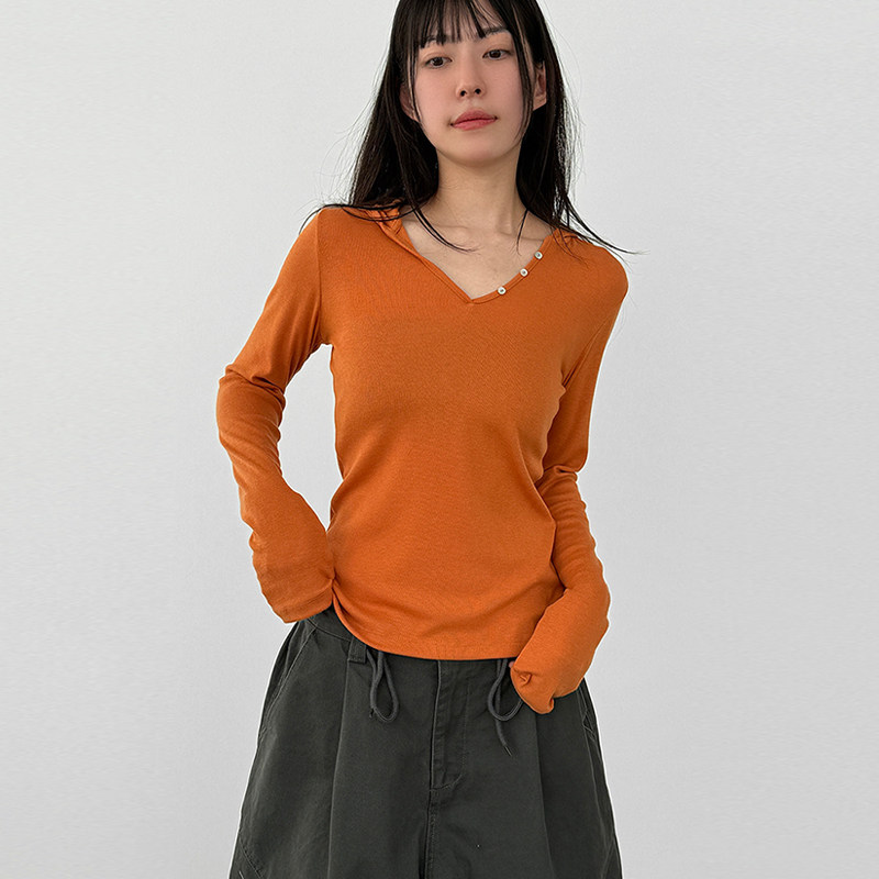 韩国代购26A/W button V neck hoody 设计师款连帽卫衣长袖T恤女