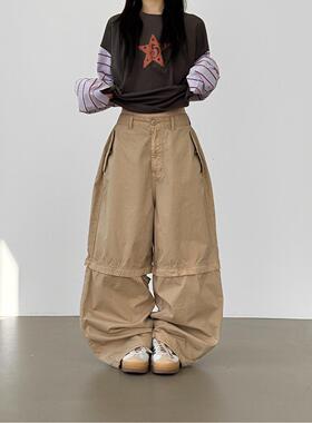 韩国代购26 dyed washing detachable cotton pants 可拆工装长裤