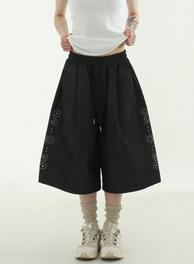 韩代25S/S stud denim bermuda banding pants (unisex)牛仔短裤