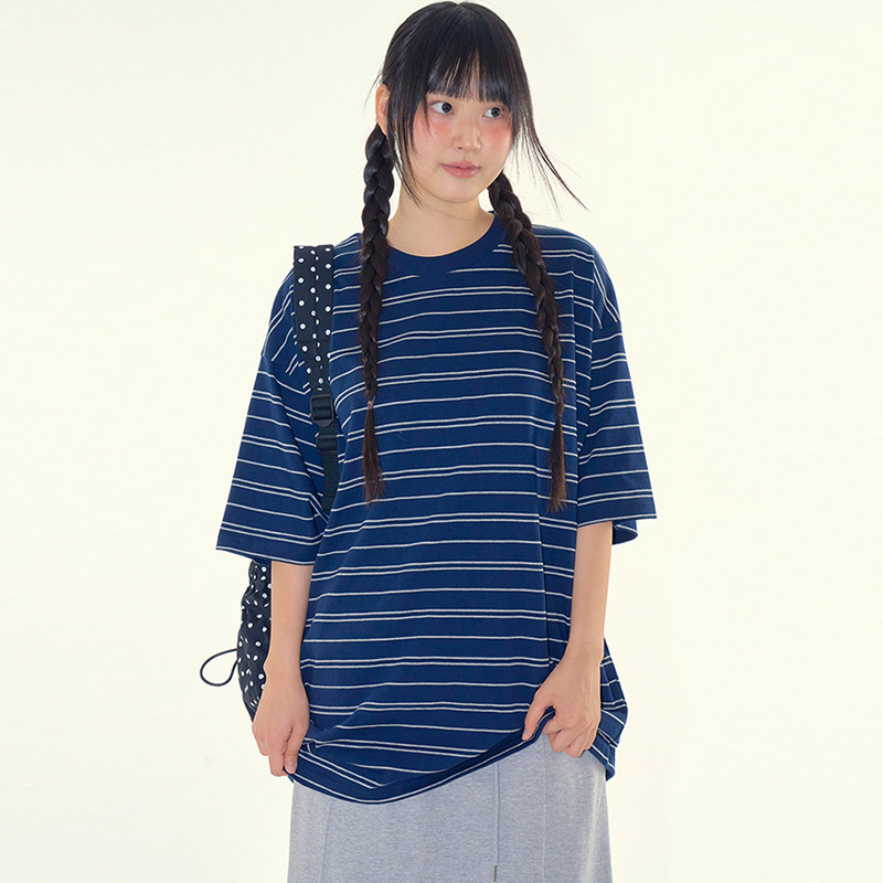 韩代Raucohouse Awesome stripe loose fit t-shirt 条纹半袖T恤
