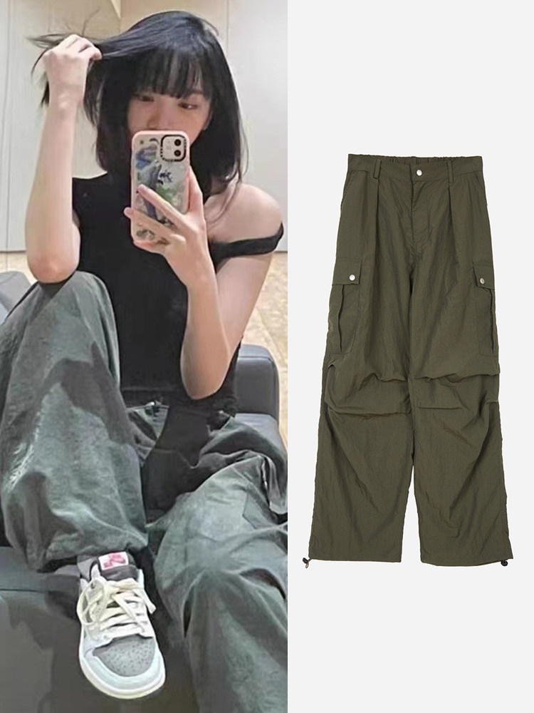 金采源同款韩代Raucohouse Pin-tuck nylon snap over carg工装裤