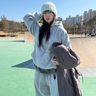 韩国代购26A/W fleece pocket hood zip-up (unisex)毛绒拉链帽衫