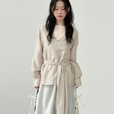 Localmansion韩代长袖系带上衣