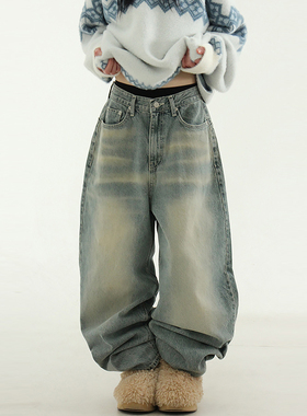 顾客转卖！F/W natural blue wide jean 蓝色水洗落色牛仔裤复古