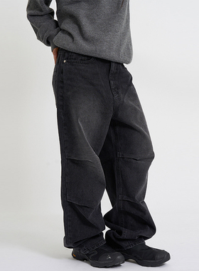 韩代Raucohouse Duns pintuck wide denim pants 复古水洗牛仔裤