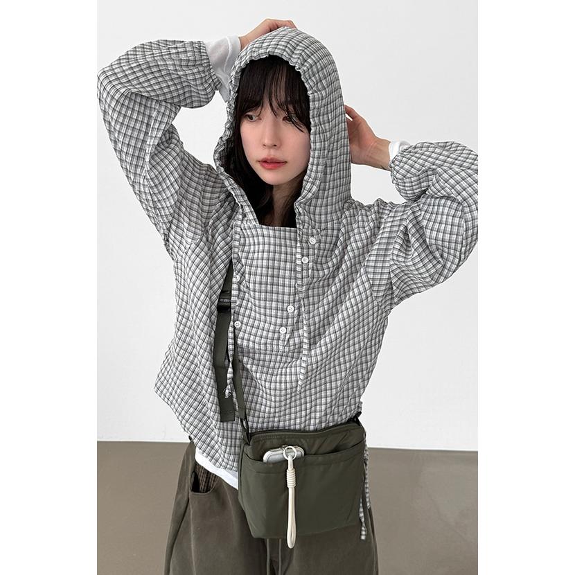 Localmansion韩代连帽格子长袖衫
