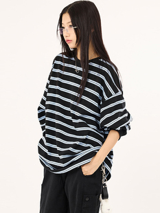 韩代Raucohouse Relaxed stripe long sleeve 条纹宽松长袖T恤女