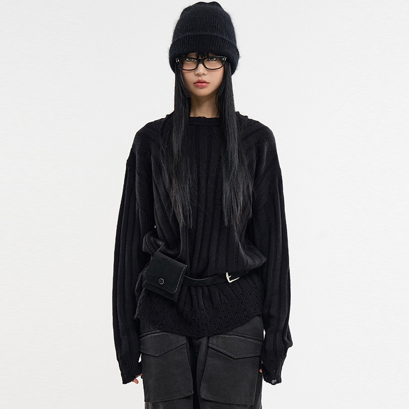 韩代Raucohouse Frayed vintage overfit knit复古宽松针织衫百搭
