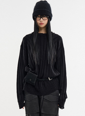 韩代Raucohouse Frayed vintage overfit knit复古宽松针织衫百搭