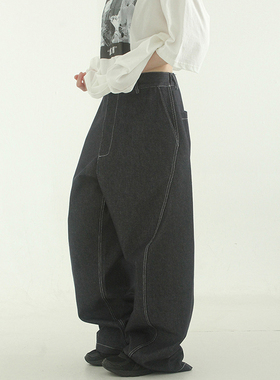韩国代购oversize selvage curved jean(unisex)设计师宽松牛仔裤